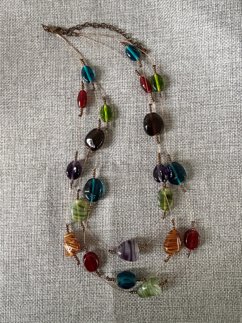 Multicolor Artisan Glass Bead Multi-Strand Necklace | Slag Glass
